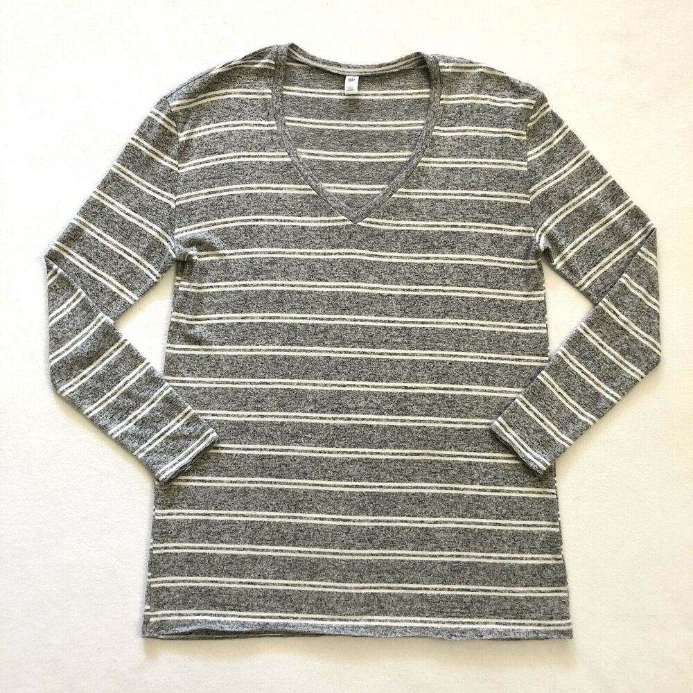 Nordstrom BP Heather Gray Kora Stripe V Neck Long Sleeve Pullover Sweater Top S